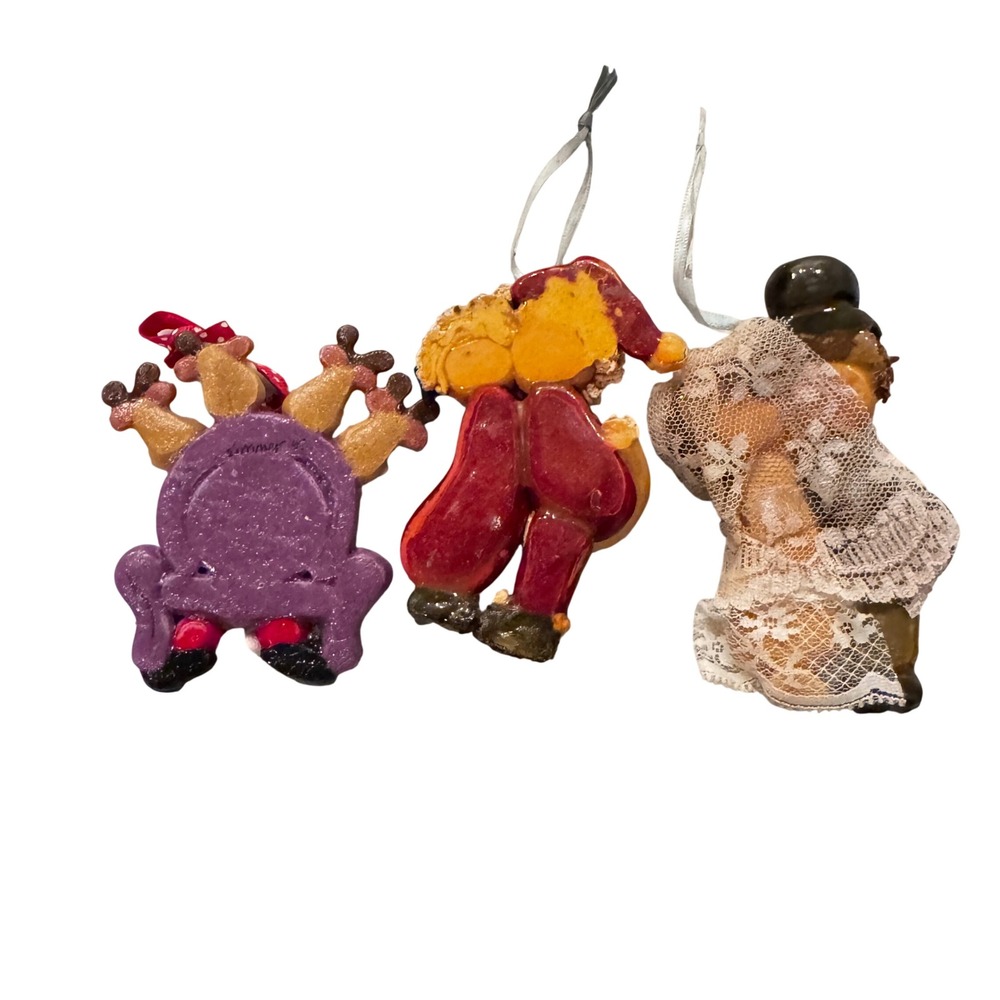Set of 3 Clay‎ Dough Ornaments Santa Wedding Couple Christmas Vintage - Picture 3 of 7